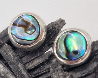 Sterling Silver Abalone Shell Stud Earrings: Minimalist Iridescent Jewelry