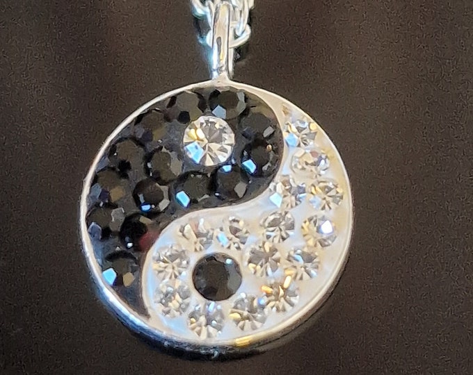 Tiny Ying Yang Crystal & Sterling Silver Necklace Handmade Pendant Taoist Spiritual Jewelry Unique Valentine's Day  Birthday Gift For Her