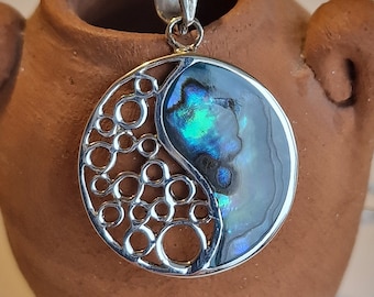 Yin Yang Abalone Shell Sterling Silver Pendant: Handmade Taoist Jewelry