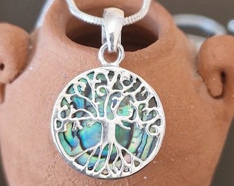 Silver Tree Of Life Necklace Abalone Shell Pendant Sterling Silver Birthday Gift For Her Paua Shell Handmade Celtic Jewelry Minimalist Gift