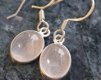 Rose Quartz Earrings Sterling Silver Rose Quartz Jewelry  Handmade Gemstone Oval Earrings May Birthstone Taurus Gift For Her Mother's  Gift.