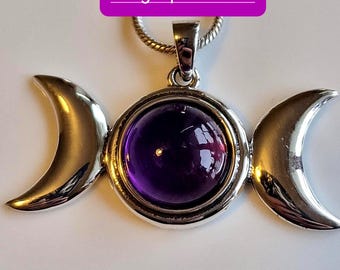 Amethyst Moon Goddess Necklace: Sterling Silver Wiccan Jewelry