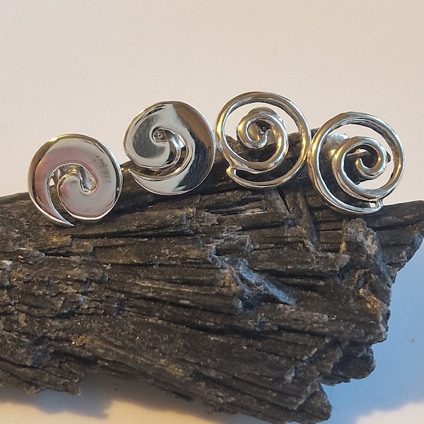 Sterling Silver Spiral Stud Earrings: Minimalist Geometric Jewelry