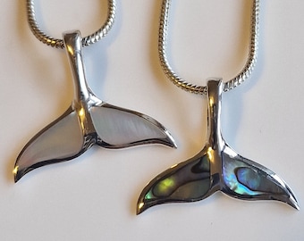 Sterling Silver Whale Tail Necklace: Abalone & Mother of Pearl Orca Jewelry