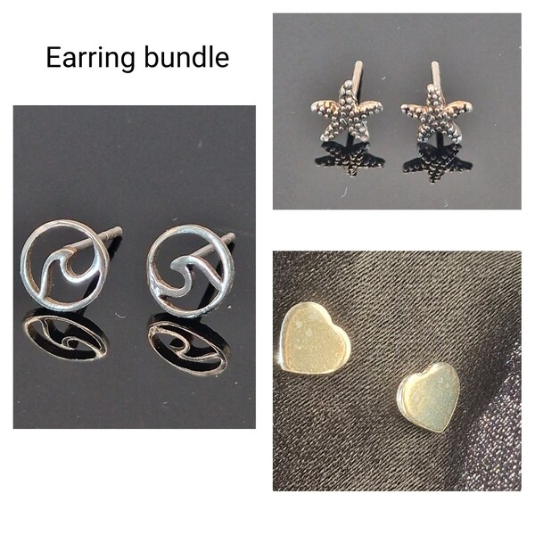 Silver Earring Bundle, Sterling Silver Earrings, Silver Studs, Bargain Bundle, Gift For Her, Unisex Earrings,