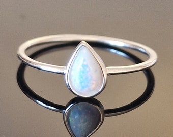 White Opal Teardrop Ring (synthetic) Sterling Silver Delicate And  Dainty Minimalist Gift For Mother's Day Stocking Filler  Stacking Ring