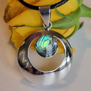 Sterling Silver Abalone & Purple Shell Pendant: Handmade Statement Jewelry