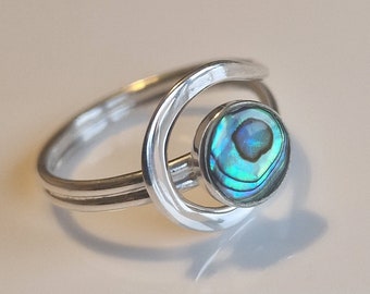 Silver Sterling Abalone Ring Gift for Her Boho Ring Adjustable Handmade Statement Ring Valentine's day gift Birthday Gift Unique Ring