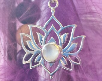 Lotus Flower Pendant Sterling Silver Flower Necklace Mother Of Pearl Necklace March Birthstone Pisces  Handmade Mother's Day Gift For Her.
