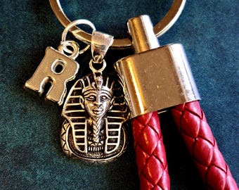 Personalized Sterling Silver Pharaoh Head Key Ring: Ancient Egyptian Charm
