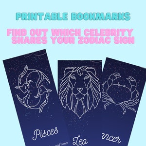 Printable Bookmarks Zodiac Bookmarks  Book Lover Gift Astrology Gift Astrology Bookmarks Instant Download Famous Celebrity  Zodiac Signs