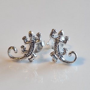 Silver Gecko Studs Sterling Silver 925 Lizard Earrings Gift For Her Cute Animal Earrings Animal Lover Jewelry Nature Inspired Birthday Gift