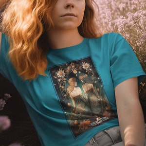 Tweelingen sterrenbeeld verjaardag T-shirt astrologisch spiritueel shirt oversized top mystieke kaart sterrenbeeld shirt mei juni verjaardagscadeau voor haar