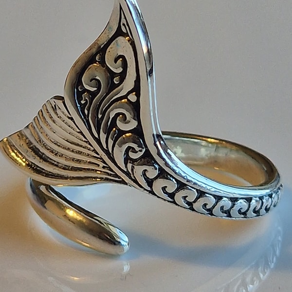 Mermaid Ring Sea Glass Ring Orca Gift For Her & Him Sterling Silver Ring Killer Whale Tail Ring  Handmade Ring Orca Boho Jewellery Wrap Ring
