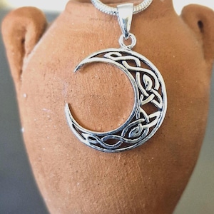 Sterling Silver Crescent Moon Necklace: Celtic Knot Amethyst, Lunar Jewelry