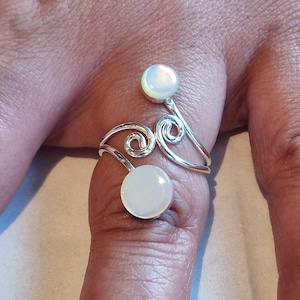 Mother Of Pearl Ring Adjustable Sterling Silver Statement Ring Gift For Her Silver Ring  Boho Ring Handmade Ring Birthday Ring White Shell