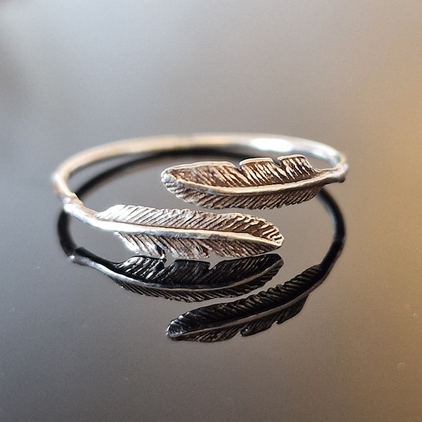 Minimalista argento anello piuma anello argento piuma anello regalo per il suo anello regolabile gioielli minimalista anello impilabile festa della mamma anello regalo