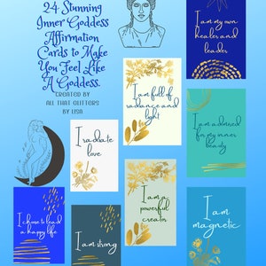Tarjetas de afirmación Citas inspiradoras Descarga instantánea Scrapbooking PDF imprimible Tarjetas de la diosa interior Tarjetas de amor propio 24 tarjetas de la diosa