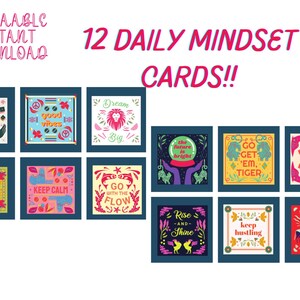 Daily Mindset Cards Inspirational Flashcards Téléchargement instantané Scrapbooking PDF imprimable Affirmation Couleurs vives pour une bonne santé mentale
