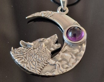 Howling Wolf Pendant Sterling Silver Amethyst Pendant Silver Wolf Pendant Gift For Her Witchy Jewelry Wolf Jewelry Silver Wolf Necklace Gift