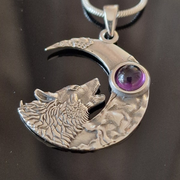 Pendentif loup hurlant en argent sterling améthyste pendentif loup en argent cadeau pour elle, bijoux sorcière, bijoux loup, collier loup en argent, cadeau