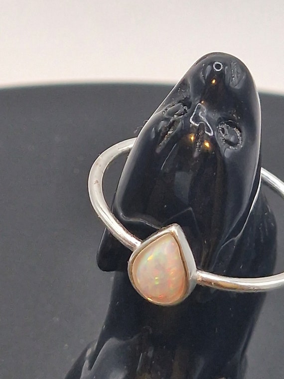 Teardrop Synthetic Opal Ring: Dainty Sterling Silver Stacking Ring
