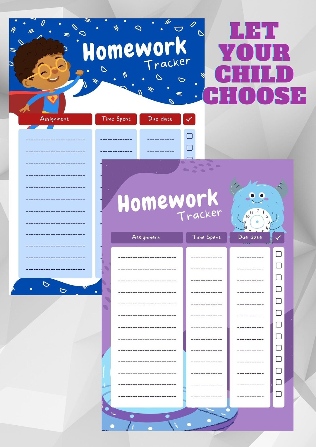 Kids Homework Tracker Bundle Printable A4 Homeschool Assignment Tracker ...