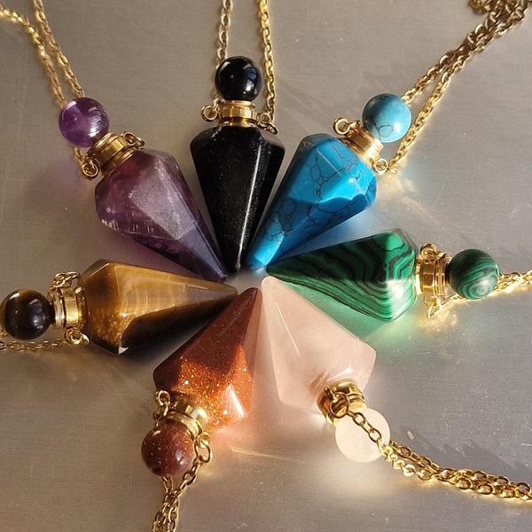 Collier pendentif pendule en cristal flacon de parfum collier fiole d'huile essentielle collier cadeau pour elle cadeau d'anniversaire fête des mères bohème fait main