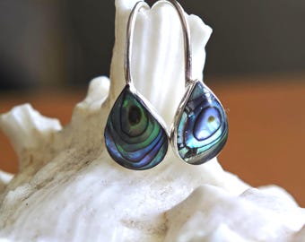 Sterling Silver Teardrop Earrings: Abalone Shell Small Dainty Jewellery