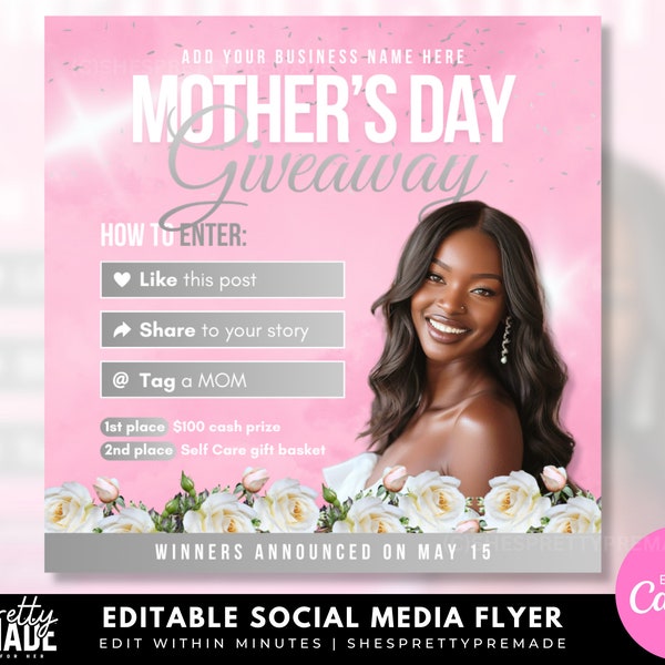 Mothers Day Giveaway Flyer, Giveaway Flyer Template,  Raffle Flyer, Canva Template, Hair Giveaway Flyer