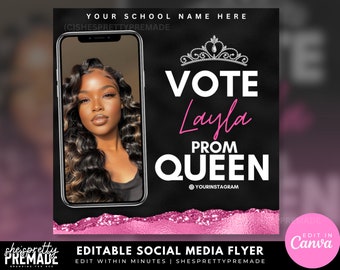 Prom Flyer, Prom Court Flyer, Vote Prom Queen Flyer, School Dance Flyer, beauty nails hair school flyer