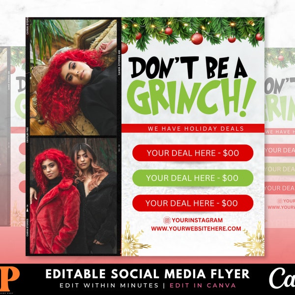 Grinch Flyer, Christmas Sale Flyer, Holiday Sale Flyer, Hair Sale Flyer, Makeup Flyer, Flyer Templates Canva, Christmas Bookings