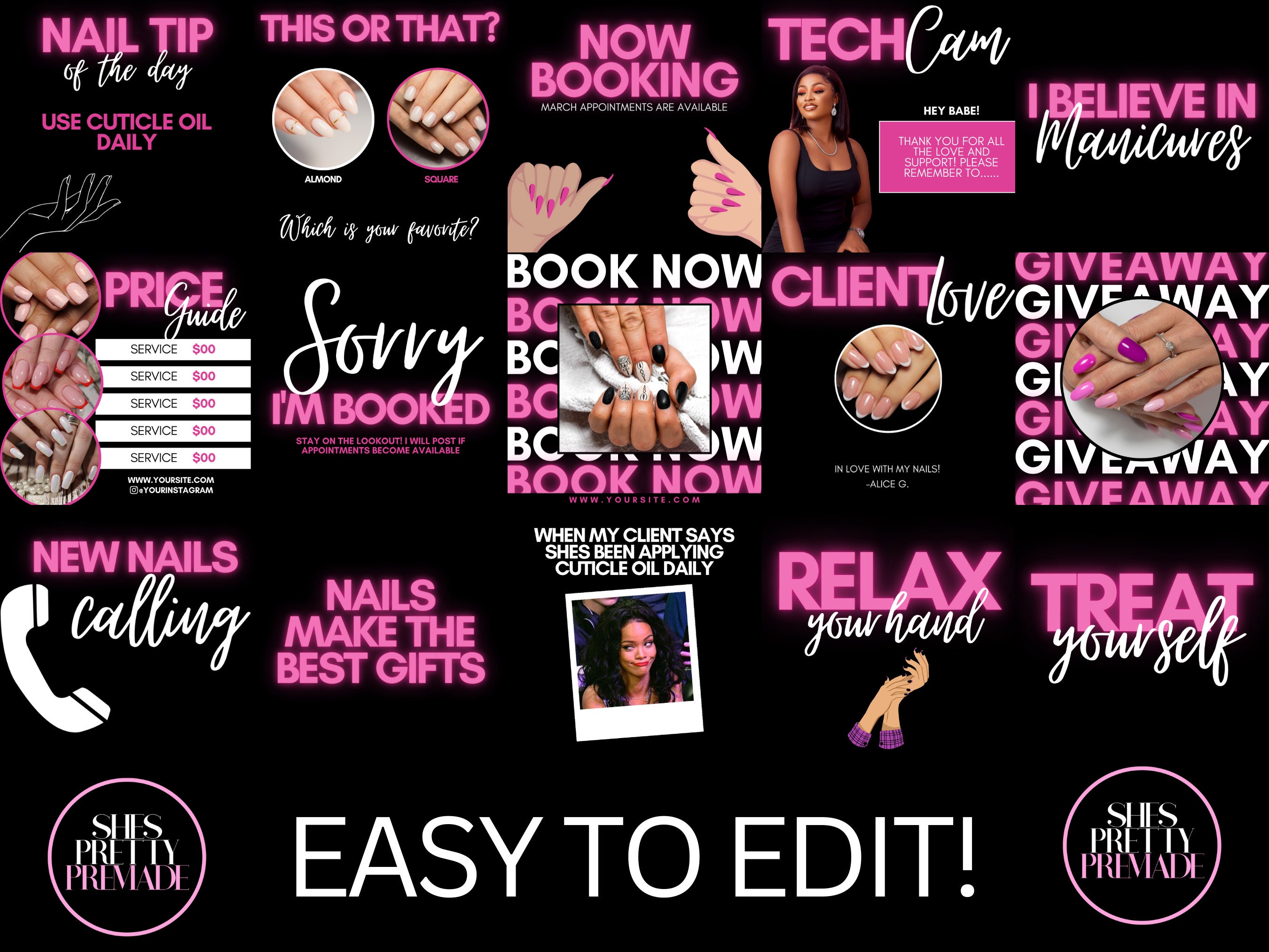 Neon Nails Social Media Flyers Canva Templates Nail Tech Etsy