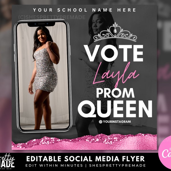 Prom Flyer, Prom Court Flyer, Vote Prom Queen Flyer, School Dance Flyer, beauty nails hair school flyer