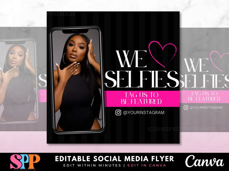 We Love Selfie Flyer, Client Selfie Flyer, Tag Us To Be Featured, Canva Templates, Selfie Cam, Social Media Post, Customer Review Flyer image 1