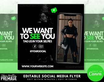 We Love Selfie Flyer, Client Selfie Flyer, Tag Us To Be Featured, Canva Templates, Selfie Cam, Social Media Post, Customer Review Flyer