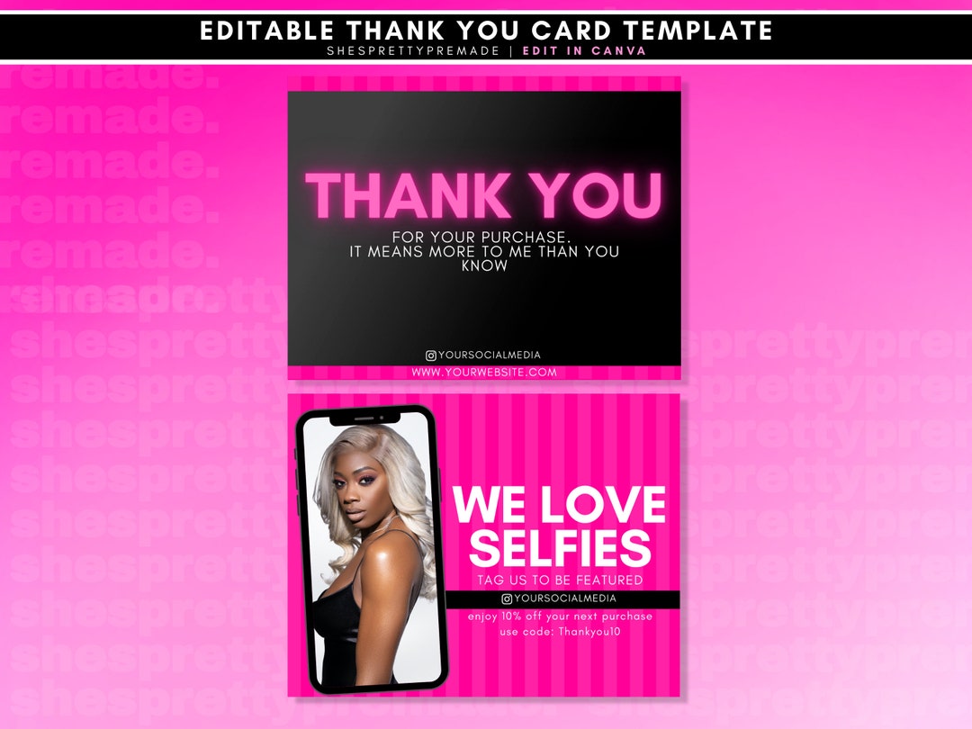 Neon Pink Thank You Card Template Thank You Cards Template Etsy