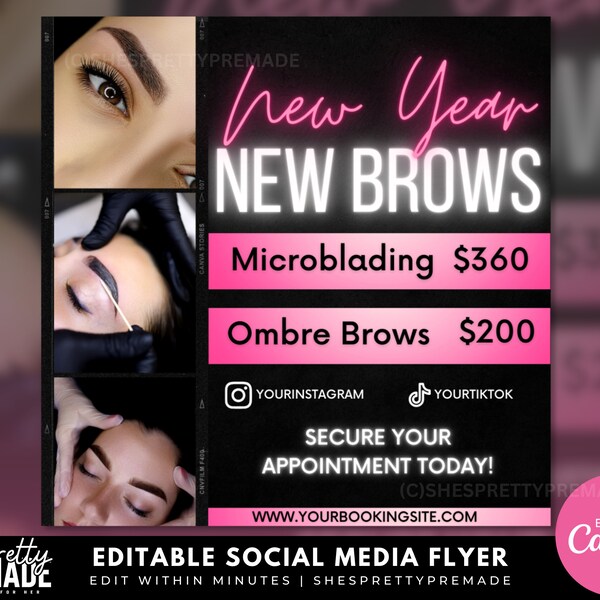 Microblading Appointments Available Flyer, Ombre Eyebrow Flyers, Brows Templates, New Year Bookings, Now Booking Flyer