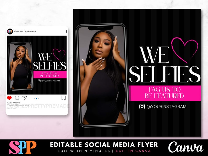 We Love Selfie Flyer, Client Selfie Flyer, Tag Us To Be Featured, Canva Templates, Selfie Cam, Social Media Post, Customer Review Flyer image 2