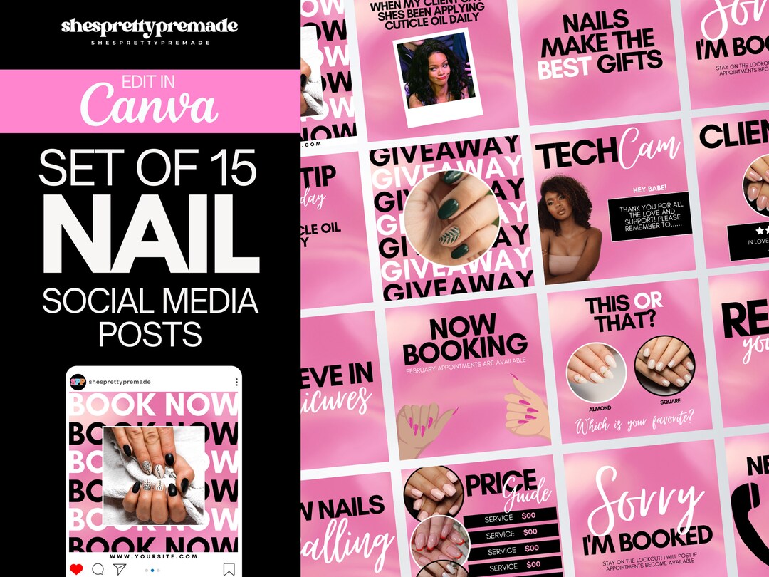 Nails Social Media Flyers Canva Templates Nail Tech Social Etsy