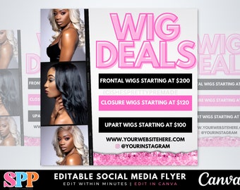 Wig Sale Flyer, Hair Sale Flyer, Wig Deals Flyer, Hair Instagram Content, Custom Wig Flyer, Canva Templates