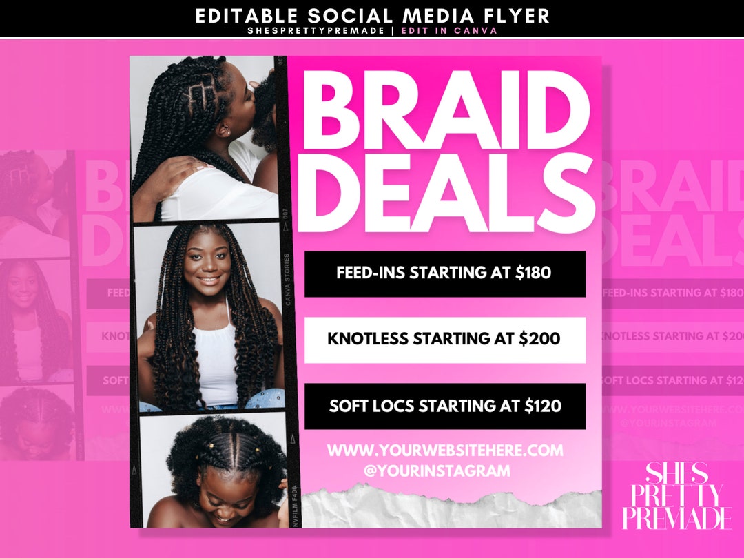 Braid Deals Flyer, Hair Stylist Flyer, Knotless Braids Flyer, Box Braids Flyer, Flash Sale Flyer