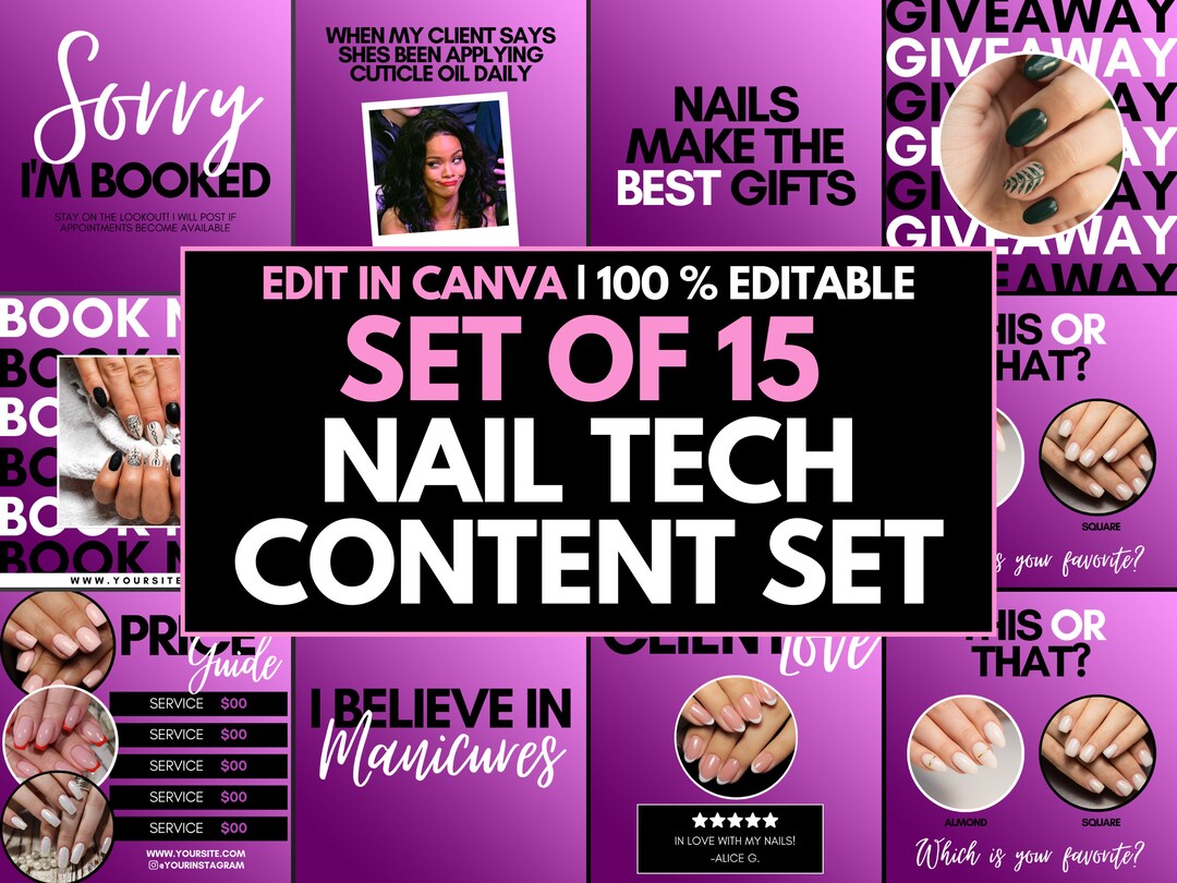 Nails Social Media Flyers, Canva Templates Nail Tech, Social Media Content, Instagram Template