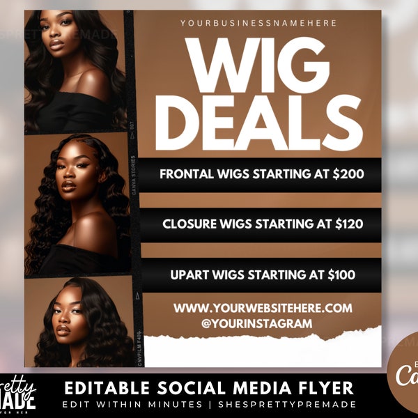 Wig Deals Flyer, Wig Sale Flyer, Hair on Hand Flyer, Hair Sale Flyer, Wigs on Sale Flyer, Hair Business Flyers, lash flyer, nails flyer