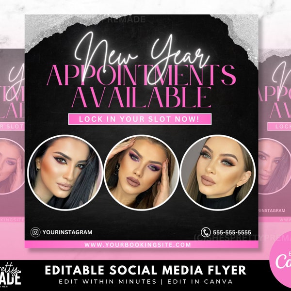 New Year Booking Flyer, January Bookings, Hair Sale Flyer, Nail Sale Flyer, Makeup Flyer, Book Now Flyer, New Year Specials, makeup flyer