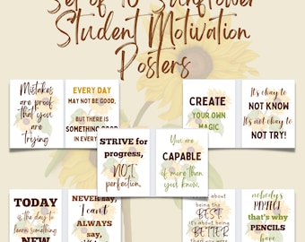 Pósteres motivacionales con girasoles, decoración para el aula, material imprimible para el aula, decoración con girasoles