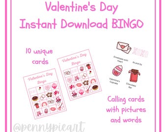 Juego de bingo de San Valentín, juego de San Valentín, fiesta de San Valentín, juego de bingo imprimible