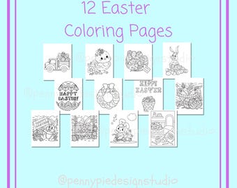 Páginas para colorear de Pascua, páginas para colorear para niños, páginas para colorear de abril, páginas para colorear de conejos, páginas para colorear de primavera, imprimibles