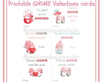 Tarjetas de San Valentín para niños, Tarjetas de San Valentín de gnomos, Intercambio de San Valentín, Tarjetas de San Valentín imprimibles, San Valentín de gnomos