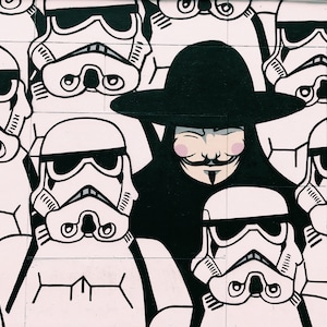 Stormtroopers and Vendetta character mural art